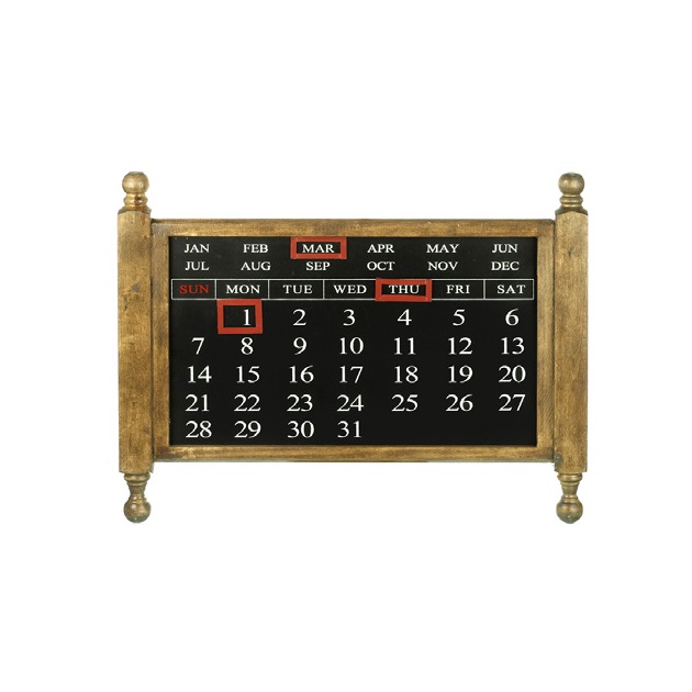Calendar H380Xw500Mm Brn/Blk Wd